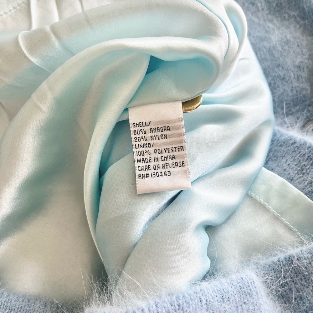 Patty Kim NY Jacket Womens Small S Baby Blue Angora Gold Button Preppy Cardigan - Picture 10 of 11